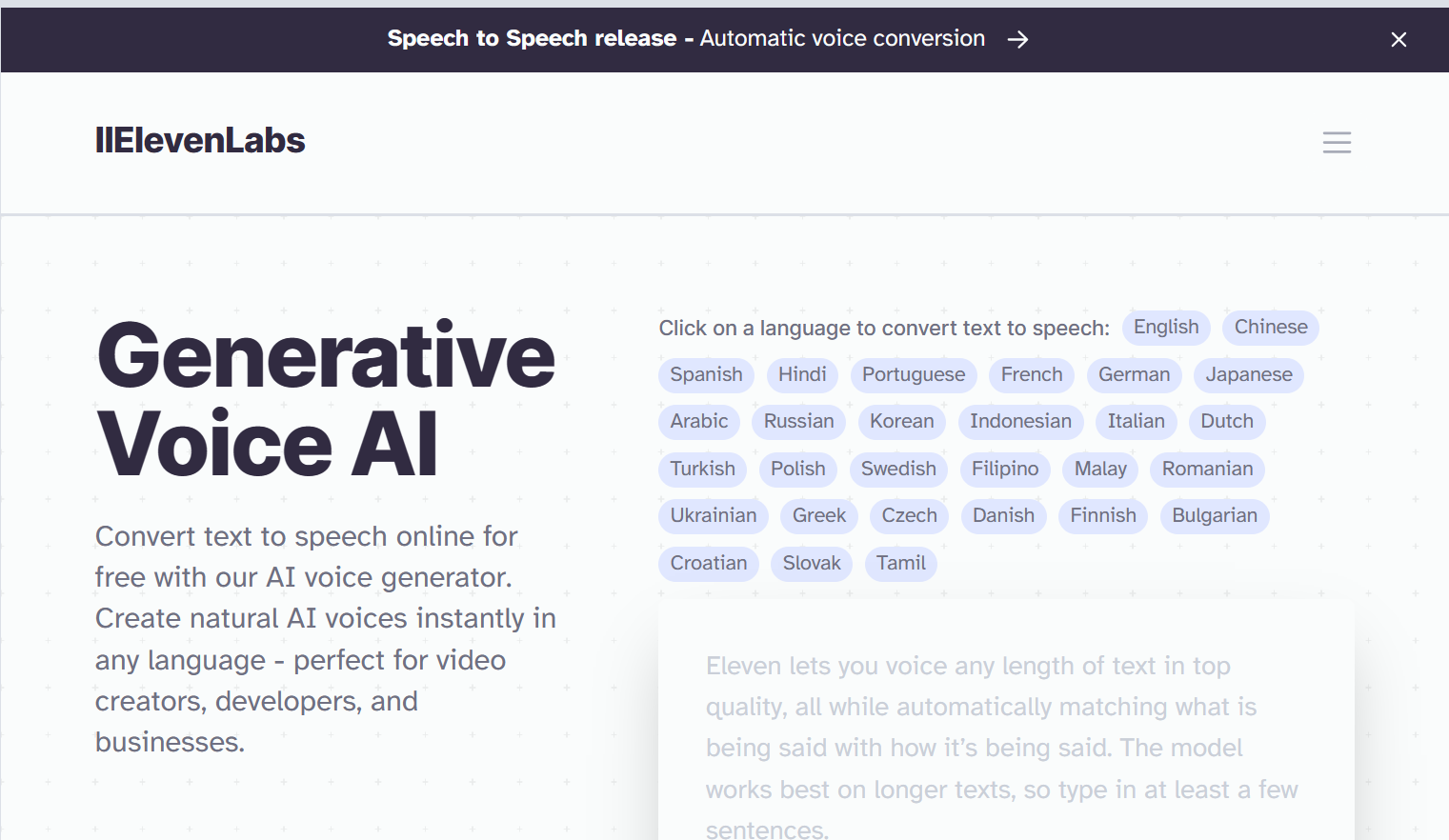 elevenlabs.io – Generative Voice AI