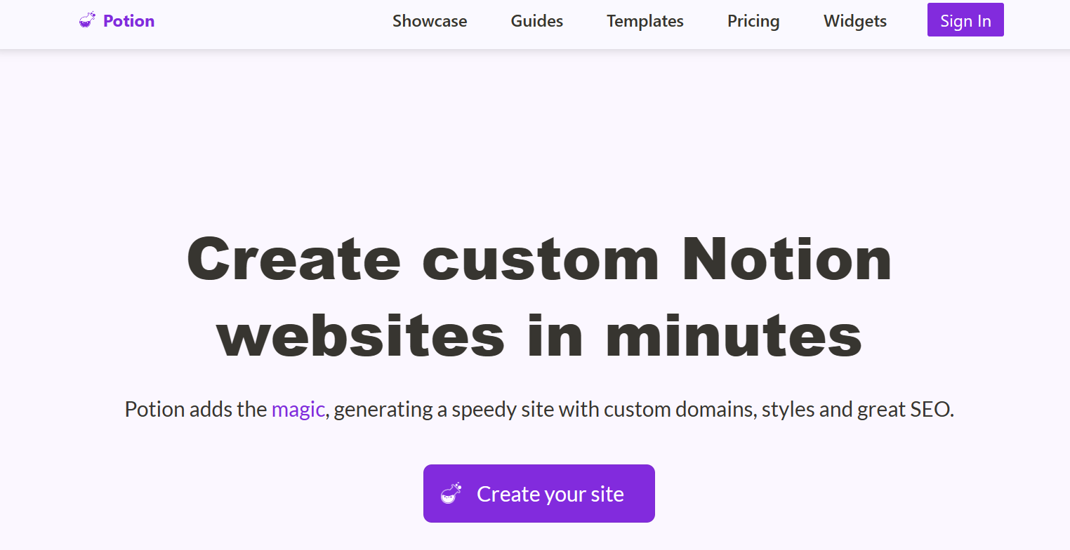 potion.so – custom Notion websites
